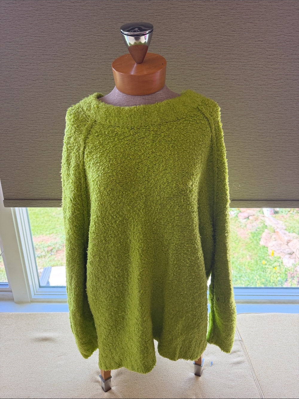 Free People Fuzzy Lime Green Crewneck Sweater